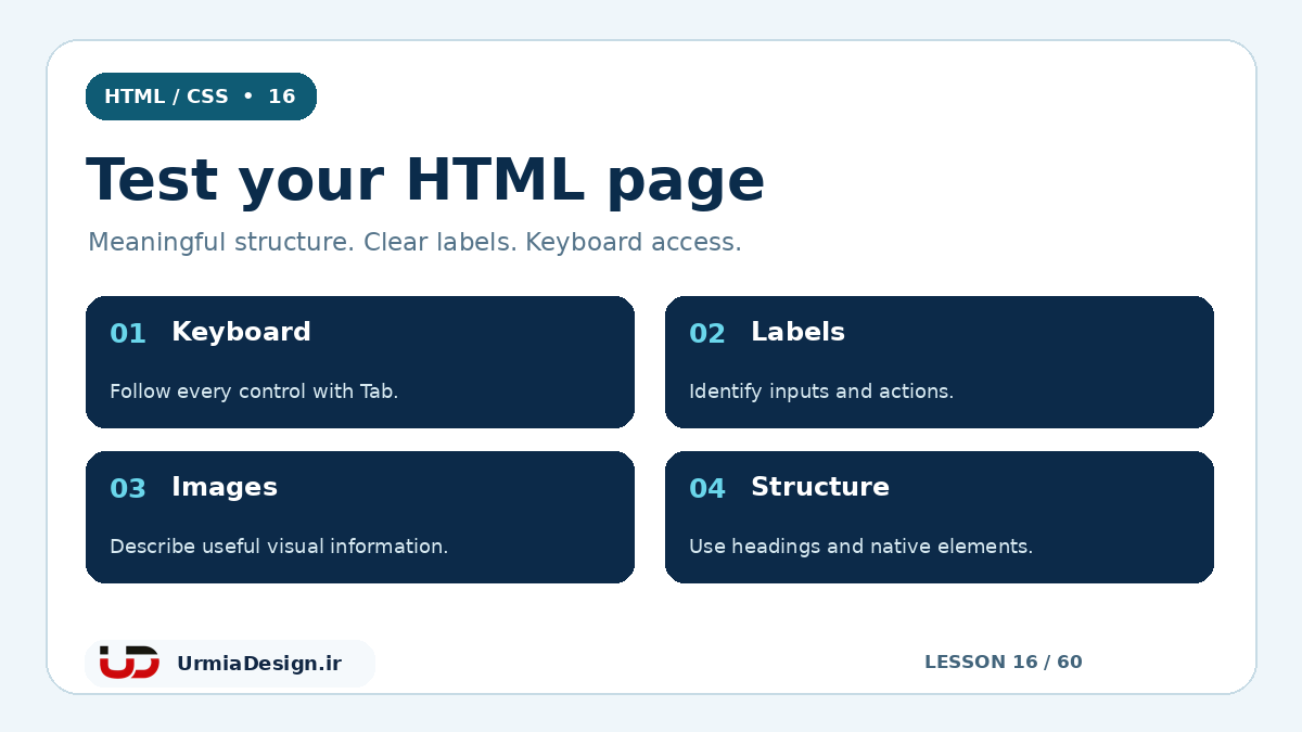 چهار بررسی پایه دسترس پذیری HTML: صفحه کلید، برچسب کنترل ها، متن جایگزین تصویر و ساختار عنوان ها