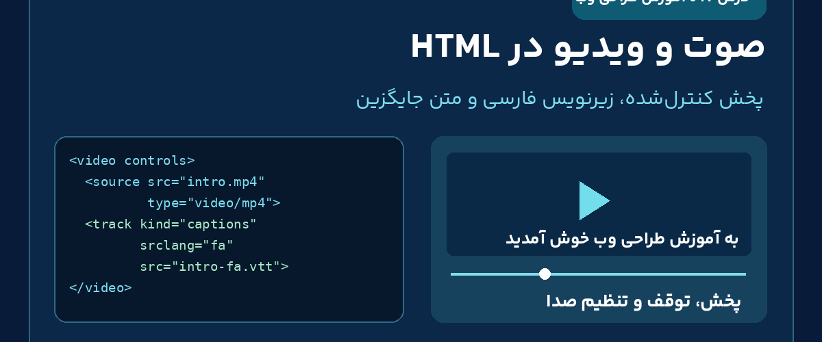 آموزش فارسی صوت و ویدیو در HTML؛ درس 17 با پخش کننده و زیرنویس