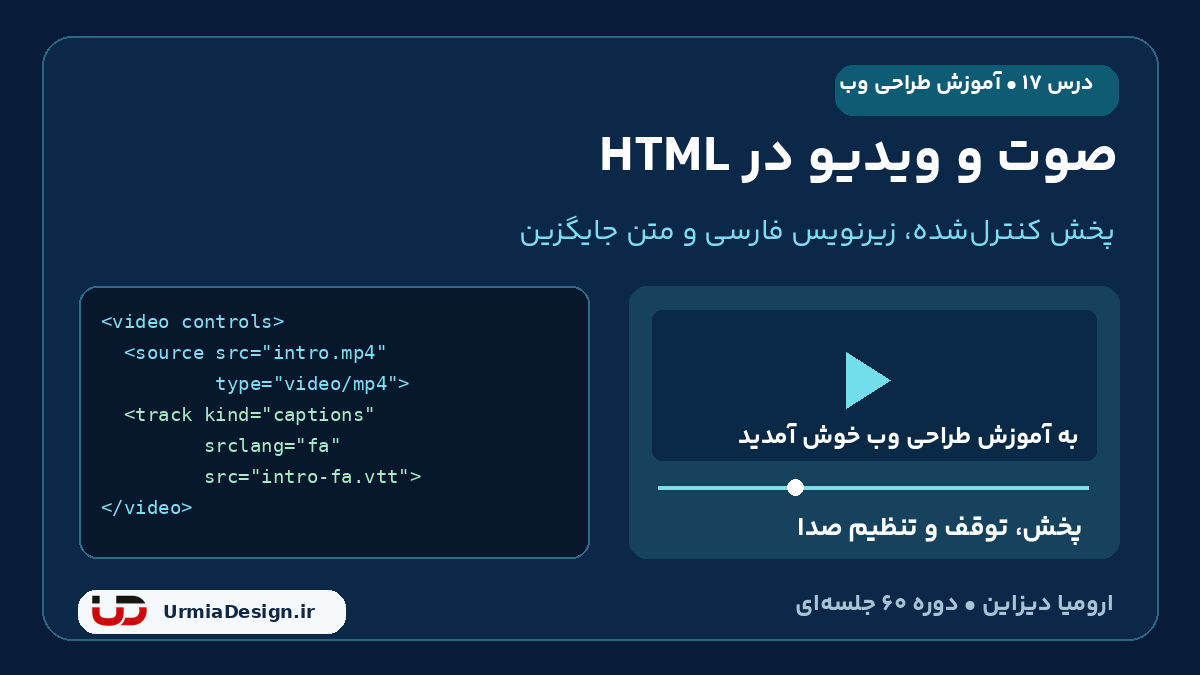 آموزش فارسی صوت و ویدیو در HTML؛ درس 17 با پخش کننده و زیرنویس