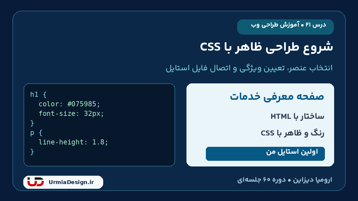 شروع آموزش CSS با تغییر ظاهر یک صفحه فارسی در درس 21 ارومیا دیزاین