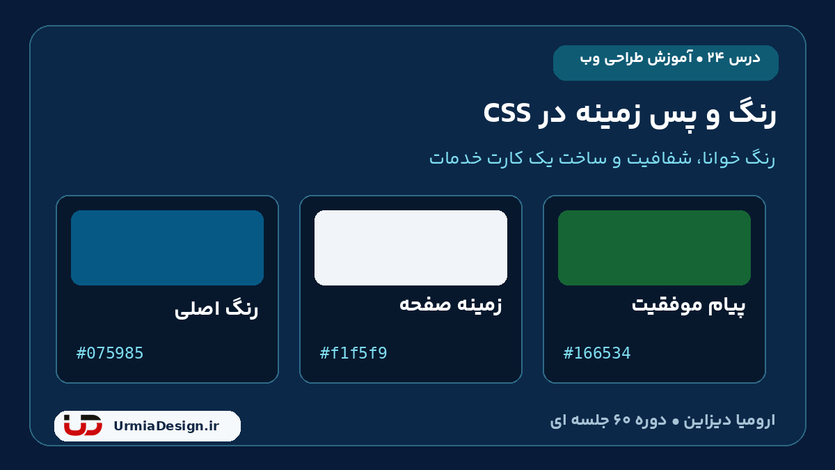 درس 24 آموزش HTML و CSS؛ پالت رنگ متن و پس زمینه با توضیحات فارسی